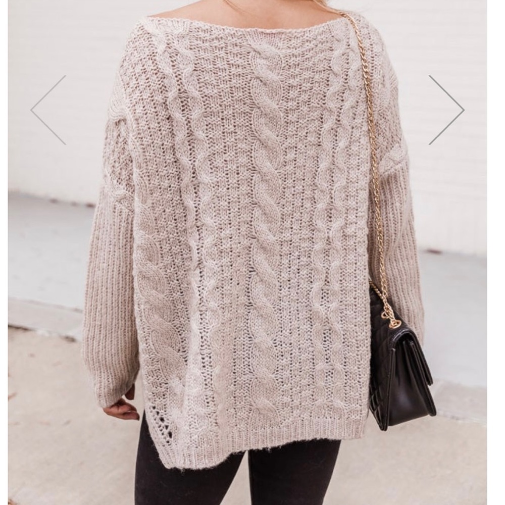 Taupe Cable Knit Sweater - Picture 4 of 7